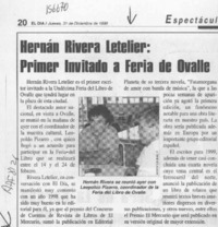 Hernán Rivera Letelier, primer invitado a Feria de Ovalle  [artículo].