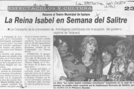 La Reina Isabel en semana del Salitre  [artículo].