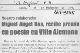 Miguel Angel Roa, recibe premio en poesía en Villa Alemana  [artículo].