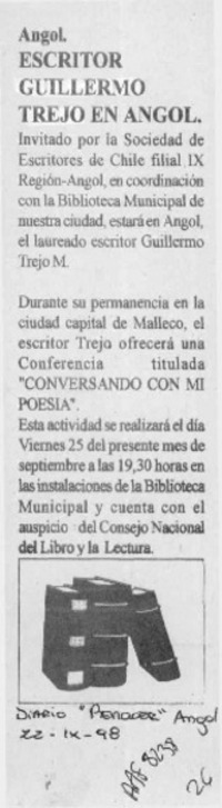 Escritor Guillermo Trejo en Angol  [artículo].