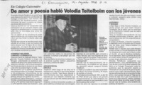 De amor y poesía habló Volodia Teitelboim con los jóvenes  [artículo].