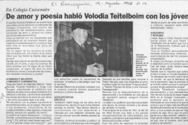 De amor y poesía habló Volodia Teitelboim con los jóvenes  [artículo].