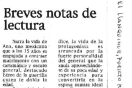 Breves notas de lectura  [artículo].