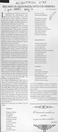Irrumpe un gran poeta, Otto Cid Herrera  [artículo] Luis Flores Sierra.