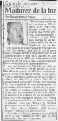 Madurez de la luz  [artículo] Hernán Poblete Varas.