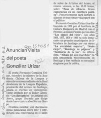 Anuncian visita del poeta González-Urízar  [artículo].