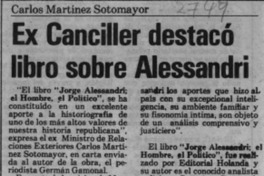 Ex canciller destacó libro sobre Alessandri  [artículo].