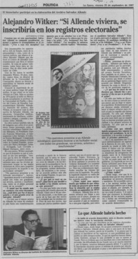 Alejandro Witker, "Si Allende viviera, se inscribiría en los registros electorales"
