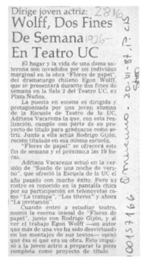 Wolff, dos fines de semana en Teatro UC  [artículo].