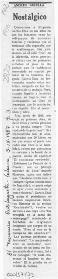 Nostálgico  [artículo] Andrés Sabella.