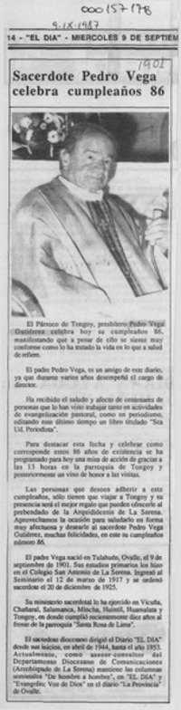 Sacerdote Pedro Vega celebra cumpleaños 86