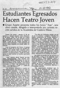Estudiantes egresados hacen teatro joven  [artículo].