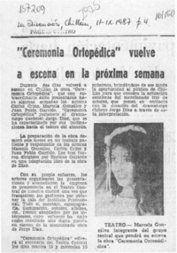 "Ceremonia ortopédica" vuelve a escena en la próxima semana  [artículo].