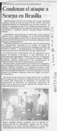 Condenan el ataque a Scarpa en Brasilia  [artículo].