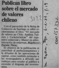 Publican libro sobre el mercado de valores chileno  [artículo].