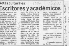 Escritores y académicos  [artículo] Fernando Arriagada Cortés.