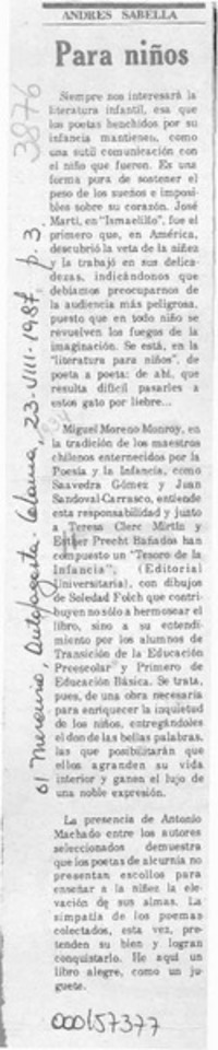 Para niños  [artículo] Andrés Sabella.