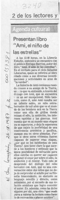 Presentan libro "Ami el niño de las estrellas"  [artículo].