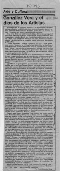 González Vera y el dios de los artistas  [artículo] Oscar Guzmán Silva.