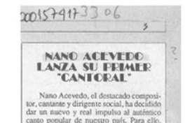 Nano Acevedo lanza su primer "Cantoral"  [artículo].