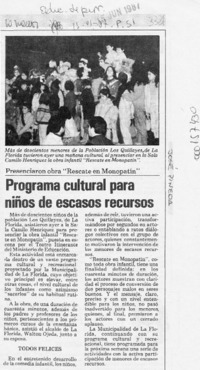 Programa cultural para niños de escasos recursos  [artículo].