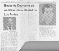 Bodas de diamante de Gabriela en la ciudad de Los Andes  [artículo] René Leiva B.
