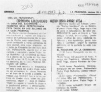 Ceremonia lanzamiento nuevo libro Padre Vega  [artículo].