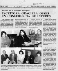 Escritora Graciela Osses en conferencia de interés  [artículo].