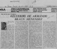 Recuerdo de Armando Braun Menéndez  [artículo] Héctor Leiva Oyarzún.