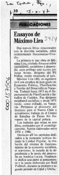 Ensayos de Máximo Lira  [artículo].