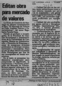 Editan obra para mercado de valores  [artículo].