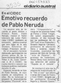 Emotivo recuerdo de Pablo Neruda  [artículo].