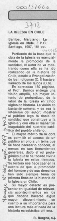 La iglesia en Chile  [artículo] R. Borgna.