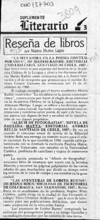 Reseña de libros  [artículo] Marino Muñoz Lagos.