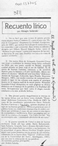 Recuento lírico  [artículo] Almagro Santander.
