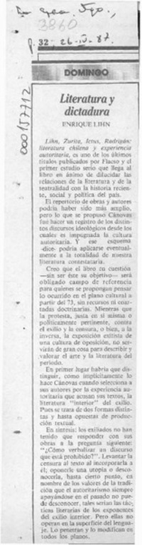 Literatura y dictadura  [artículo] Enrique Lihn.
