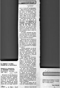 El primer y último crimen de La Quintrala  [artículo] Raúl Allende.