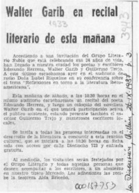 Walter Garib en recital literario de esta mañana  [artículo].