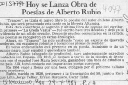 Hoy se lanza obra de poesías de Alberto Rubio  [artículo].