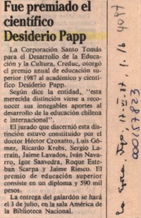 Fue premiado el científico Desiderio Papp  [artículo].