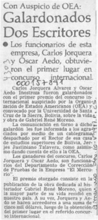 Galardonados dos escritores  [artículo].