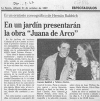 En un jardín presentarán la obra "Juana de Arco"  [artículo].