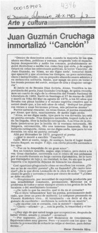Juan Guzmán Cruchaga inmortalizó "Canción"  [artículo] Oscar Guzmán Silva.