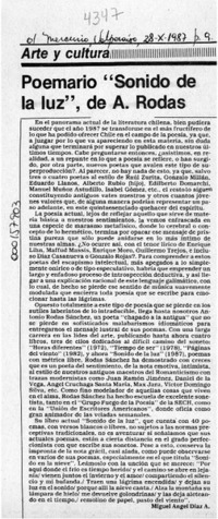 Poemario "Sonido de la luz", de A. Rodas  [artículo] Miguel Angel Díaz.