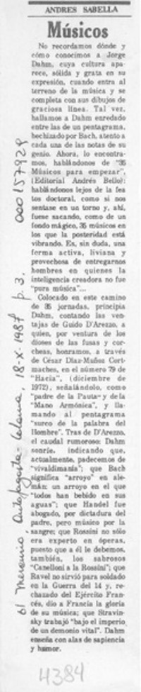 Músicos  [artículo] Andrés Sabella.