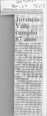 Juvencio Valle cumplió 87 años  [artículo].