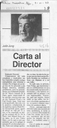 Carta al director  [artículo] Julio Jung.