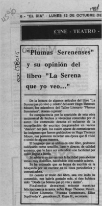 "Plumas Serenenses" y su opinión del libro "La Serena que yo veo -- "