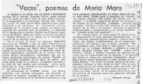 "Voces", poemas de Mario Mora  [artículo] Gonzalo Drago.