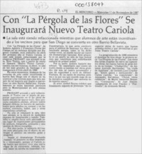 Con "La pérgola de las flores" se inaugurará nuevo teatro Cariola  [artículo].
